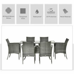 Outsunny 7pc Rattan Garden Furniture Dining Set Wicker Patio Conservatory Seater -Outsunny store 47146293 4