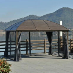 Outsunny 4x3(m) Hardtop Gazebo Aluminium Garden Pavilion W/ Steel Roof Dark Grey -Outsunny store 47719803 3