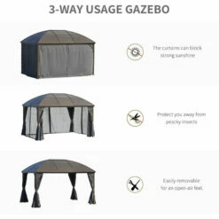 Outsunny 4x3(m) Hardtop Gazebo Aluminium Garden Pavilion W/ Steel Roof Dark Grey -Outsunny store 47719803 4