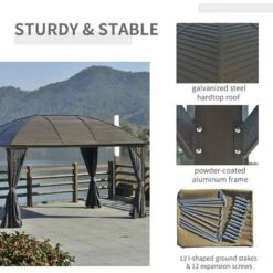 Outsunny 4x3(m) Hardtop Gazebo Aluminium Garden Pavilion W/ Steel Roof Dark Grey -Outsunny store 47719803 5