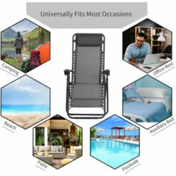Outsunny Metal Frame Zero Gravity Lounger W/ Head Pillow For Patio Decking Grey -Outsunny store 47843972 4