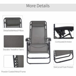 Outsunny Metal Frame Zero Gravity Lounger W/ Head Pillow For Patio Decking Grey -Outsunny store 47843972 5