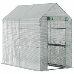Outsunny Walk In Greenhouse W/Shelves Steeple Grow House 186x 120 X 190cm White