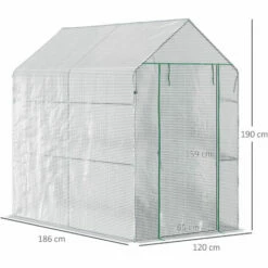 Alternative view of Outsunny Walk In Greenhouse W/Shelves Steeple Grow House 186x 120 X 190cm White