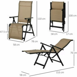 Outsunny Set Of 2 Outdoor Sun Recliner Loungers With Adjustable Footrest, Beige -Outsunny store 48445944 2