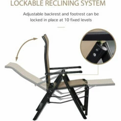 Outsunny Set Of 2 Outdoor Sun Recliner Loungers With Adjustable Footrest, Beige -Outsunny store 48445944 5