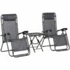 Outsunny 3PC Zero Gravity Chairs Sun Lounger Table Set W/ Cup Holders Light Grey -Outsunny store 48445990 1