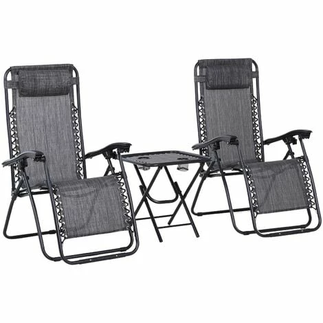 Outsunny 3PC Zero Gravity Chairs Sun Lounger Table Set W/ Cup Holders Light Grey Outsunny 3PC Zero Gravity Chairs Sun Lounger Table Set W/ Cup Holders Light Grey -Outsunny store 48445990 1