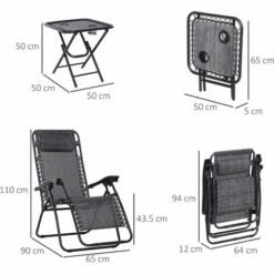 Outsunny 3PC Zero Gravity Chairs Sun Lounger Table Set W/ Cup Holders Light Grey 3 Outsunny 3PC Zero Gravity Chairs Sun Lounger Table Set W/ Cup Holders Light Grey -Outsunny store 48445990 2