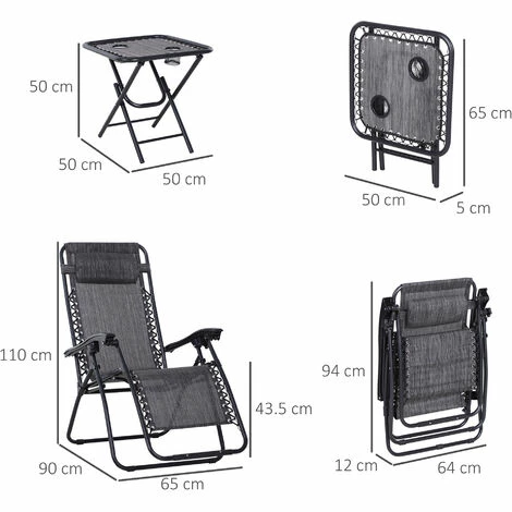 Outsunny 3PC Zero Gravity Chairs Sun Lounger Table Set W/ Cup Holders Light Grey Outsunny 3PC Zero Gravity Chairs Sun Lounger Table Set W/ Cup Holders Light Grey -Outsunny store 48445990 2