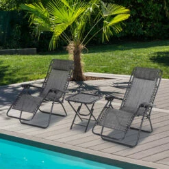Outsunny 3PC Zero Gravity Chairs Sun Lounger Table Set W/ Cup Holders Light Grey 4 Outsunny 3PC Zero Gravity Chairs Sun Lounger Table Set W/ Cup Holders Light Grey -Outsunny store 48445990 3