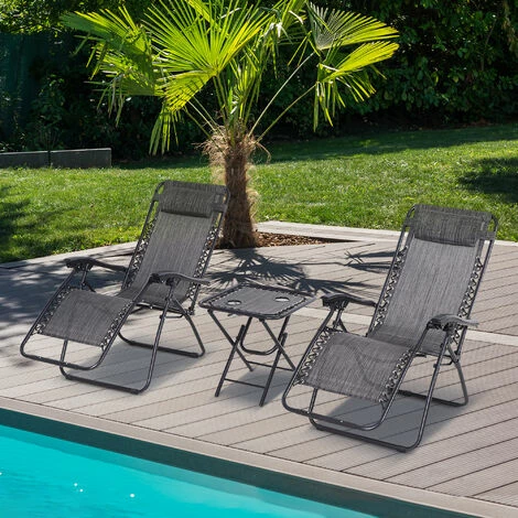 Outsunny 3PC Zero Gravity Chairs Sun Lounger Table Set W/ Cup Holders Light Grey Outsunny 3PC Zero Gravity Chairs Sun Lounger Table Set W/ Cup Holders Light Grey -Outsunny store 48445990 3