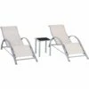 Outsunny 3 Pieces Lounge Chair Set Garden Sunbathing Chair W/ Table Cream -Outsunny store 48446105 1