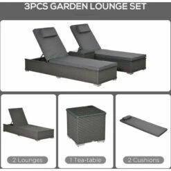 Outsunny 3 PCS Outdoor Rattan Lounger Table Sectional Conversation Furniture Set -Outsunny store 48446242 5