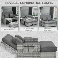 Outsunny Garden Rattan Furniture Set 2 Seater Patio Sun Lounger Daybed Sun Bed 5 Outsunny Garden Rattan Furniture Set 2 Seater Patio Sun Lounger Daybed Sun Bed -Outsunny store 48515554 4