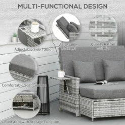 Outsunny Garden Rattan Furniture Set 2 Seater Patio Sun Lounger Daybed Sun Bed 6 Outsunny Garden Rattan Furniture Set 2 Seater Patio Sun Lounger Daybed Sun Bed -Outsunny store 48515554 5