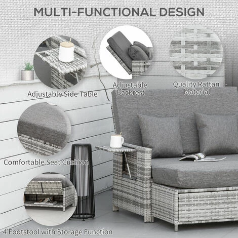 Outsunny Garden Rattan Furniture Set 2 Seater Patio Sun Lounger Daybed Sun Bed Outsunny Garden Rattan Furniture Set 2 Seater Patio Sun Lounger Daybed Sun Bed -Outsunny store 48515554 5