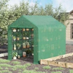 Outsunny Walk In Garden Greenhouse With Shelves Polytunnel Steeple Grow House New -Outsunny store 48924589 3