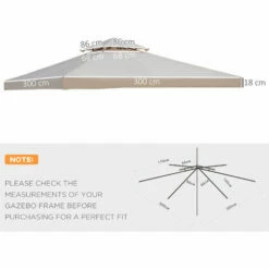 Outsunny 3(m) 2 Tier Garden Gazebo Top Cover Replacement Canopy Roof Deep Beige -Outsunny store 49281293 2
