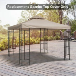 Outsunny 3(m) 2 Tier Garden Gazebo Top Cover Replacement Canopy Roof Deep Beige -Outsunny store 49281293 3