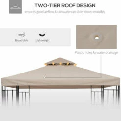 Outsunny 3(m) 2 Tier Garden Gazebo Top Cover Replacement Canopy Roof Deep Beige -Outsunny store 49281293 4
