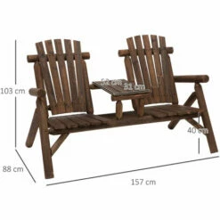 Alternative view of Outsunny Wood Patio Chair Loveseat 2 Seats W/ Center Coffee Table, Carbonized