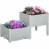 Outsunny 2-pieces Elevated Flower Bed Vegetable Herb Planter Plastic, Grey -Outsunny store 49281296 1