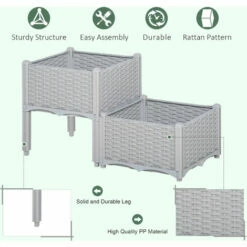 Outsunny 2-pieces Elevated Flower Bed Vegetable Herb Planter Plastic, Grey -Outsunny store 49281296 4