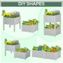 Outsunny 2-pieces Elevated Flower Bed Vegetable Herb Planter Plastic, Grey -Outsunny store 49281296 5