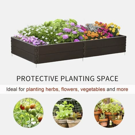 Outsunny Raised Garden Bed For Veggies Flowers, 6 Panels Outdoor Planter Box 6 Outsunny Raised Garden Bed For Veggies Flowers, 6 Panels Outdoor Planter Box - Image 4