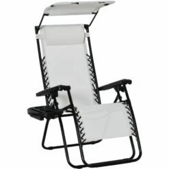 Outsunny Zero Gravity Chair Adjustable Patio Lounge W/ Cup Holder White