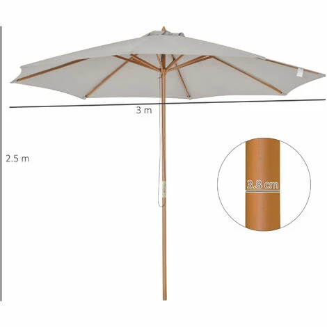 Outsunny 3m Fir Wooden Garden Parasol Sun Shade Outdoor Umbrella Canopy Grey Outsunny 3m Fir Wooden Garden Parasol Sun Shade Outdoor Umbrella Canopy Grey -Outsunny store 49910805 2