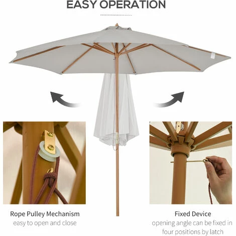 Outsunny 3m Fir Wooden Garden Parasol Sun Shade Outdoor Umbrella Canopy Grey Outsunny 3m Fir Wooden Garden Parasol Sun Shade Outdoor Umbrella Canopy Grey -Outsunny store 49910805 4