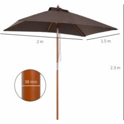 Alternative view of Outsunny Wooden Patio Umbrella Market Parasol Outdoor Sunshade 6 Ribs Coffee