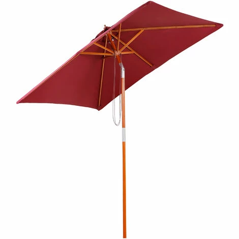 Outsunny Wooden Patio Umbrella Market Parasol Outdoor Sunshade 6 Ribs Wine Red Outsunny Wooden Patio Umbrella Market Parasol Outdoor Sunshade 6 Ribs Wine Red -Outsunny store 49910920 1