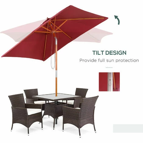 Outsunny Wooden Patio Umbrella Market Parasol Outdoor Sunshade 6 Ribs Wine Red Outsunny Wooden Patio Umbrella Market Parasol Outdoor Sunshade 6 Ribs Wine Red -Outsunny store 49910920 4
