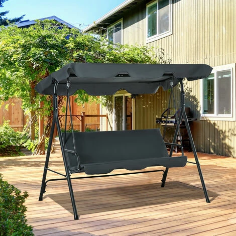 Outsunny Outdoor Metal Hammock Swing Chair 3-Seater Patio Bench Garden Dark Grey Outsunny Outdoor Metal Hammock Swing Chair 3-Seater Patio Bench Garden Dark Grey -Outsunny store 49910986 3