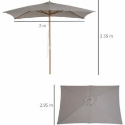 Alternative view of Outsunny 2 X 3(m) Wood Garden Parasol Sun Shade Patio Umbrella Canopy Light Grey