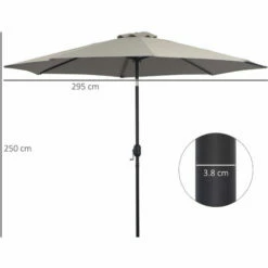 Outsunny 3(m) Patio Umbrella Outdoor Sunshade Canopy W/ Tilt & Crank Light Grey -Outsunny store 49973327 2