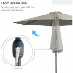 Outsunny 3(m) Patio Umbrella Outdoor Sunshade Canopy W/ Tilt & Crank Light Grey -Outsunny store 49973327 5