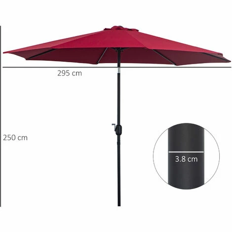 Outsunny 3(m) Patio Umbrella Outdoor Sunshade Canopy w/ Tilt & Crank Wine Red Outsunny 3(m) Patio Umbrella Outdoor Sunshade Canopy W/ Tilt & Crank Wine Red -Outsunny store 49973487 2