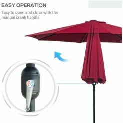 Outsunny 3(m) Patio Umbrella Outdoor Sunshade Canopy W/ Tilt & Crank Wine Red 6 Outsunny 3(m) Patio Umbrella Outdoor Sunshade Canopy W/ Tilt & Crank Wine Red -Outsunny store 49973487 5
