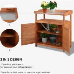 Outsunny 2 In 1 Potting Bench Table W/ Storage Cabinet And Galvanized Table Top -Outsunny store 50097705 4