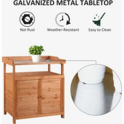 Outsunny 2 In 1 Potting Bench Table W/ Storage Cabinet And Galvanized Table Top -Outsunny store 50097705 5