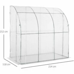 Outsunny Walk-In Lean To Wall Greenhouse W/ Zippered Door 214x118x212cm, White -Outsunny store 50241265 2