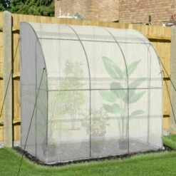 Outsunny Walk-In Lean To Wall Greenhouse W/ Zippered Door 214x118x212cm, White -Outsunny store 50241265 3