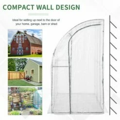 Outsunny Walk-In Lean To Wall Greenhouse W/ Zippered Door 214x118x212cm, White -Outsunny store 50241265 4