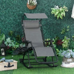 Outsunny Folding Recliner Chair Outdoor Lounge Rocker Zero-Gravity Seat, Grey 4 Outsunny Folding Recliner Chair Outdoor Lounge Rocker Zero-Gravity Seat, Grey -Outsunny store 50241349 3
