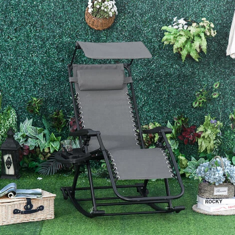 Outsunny Folding Recliner Chair Outdoor Lounge Rocker Zero-Gravity Seat, Grey Outsunny Folding Recliner Chair Outdoor Lounge Rocker Zero-Gravity Seat, Grey -Outsunny store 50241349 3