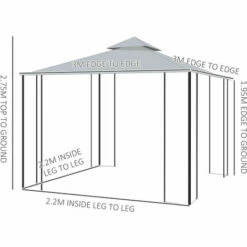 Outsunny 3 X 3(m) Garden Gazebo Double Top Gazebo Canopy W/ Curtains Grey -Outsunny store 50446974 2